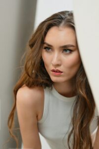 Portrait of a woman with sleek dark hair