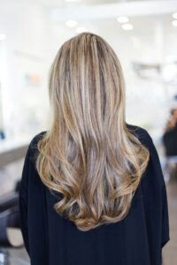Back view of long wavy light blonde hair
